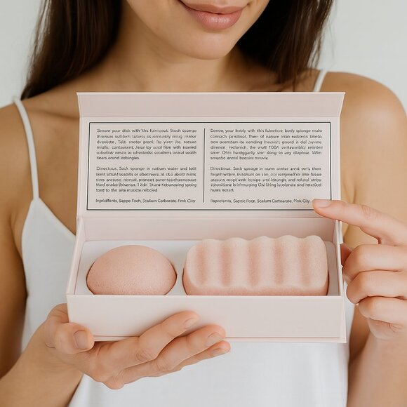 Luxury Vegan Exfoliating Sponge Set: Radiant Spa Gift Box (Choice of Pink/White) - Picture 1 of 4